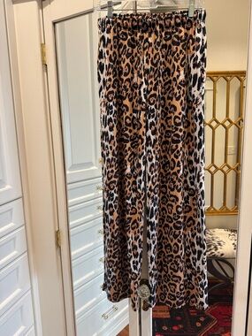 Wide Leg Leopard Print Pants - Brown & Black